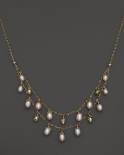 Cultured Freshwater Pearl and Pyrite Bib 14K Yellow Gold Necklace, 17