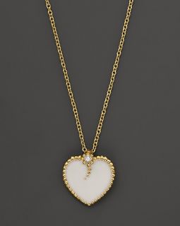 Gold Diamond and White Enamel Heart Necklace, 18