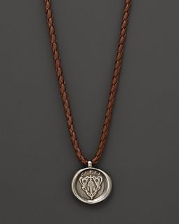 Gucci Silver And Leather Large Crest Necklace, 19.5