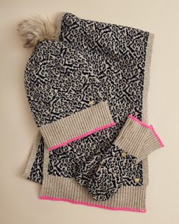 Juicy Couture Girls Snow Leopard Hat, Scar & Pop Top Gloves