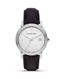 Burberry Leather Watch with Check Face, 38mm