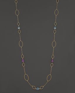 Gold Twist Link Amethyst & Blue Topaz Necklace, 36