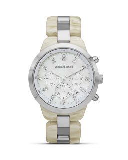 Michael Kors Round Silver and White Horn Watch, 43mm