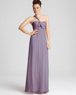 Amsale Long Chiffon, One Shoulder Dress with Tie Front