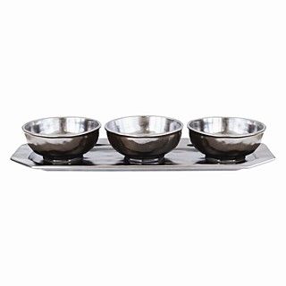 Juliska Pewter Tray & 3 Bowls Hostess Set