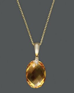 Diamond And Citrine Pendant In 14K Yellow Gold, 16