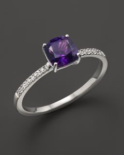 Amethyst and Diamond Ring Set In 14K White Gold, 0.04 ct