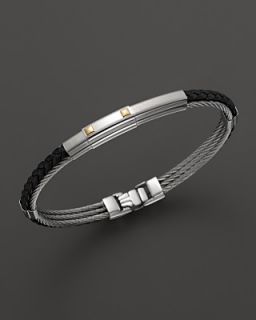 Charriol Gentlemens Collection Black Leather Nautical Cable Bangle