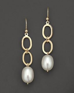 14 Kt. Yellow Gold Link And Freshwater Pearl Drop Earrings