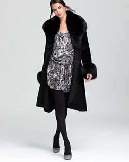 Alice + Olivia Kit Fur Trim Coat & Cindy Embroidered Drop Waist Dress