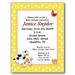 Moo Moo Cow Rooster Baby Shower invitation Postcard