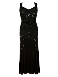Chesca Beaded mesh dress with ruched and tuck detail Black   
