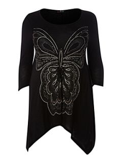 Lovedrobe Butterfly print asymmetric tunic Black   