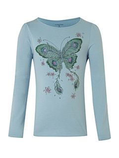 Lands End Girl`s beaded butterfly graphic tee Light Blue   