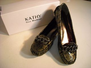 Kathy Van Zeeland Lara Bronze Jeweled Chain Loafers New