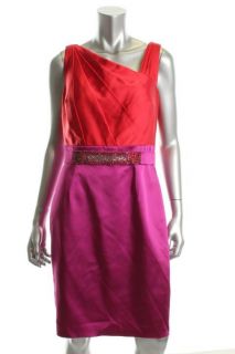 Kay Unger Pink Sateen Embellished Asymmetrical Neck Cocktail Dress 12