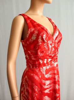 Kay Unger Stretch Satin Zebra Print Dress Red 6 $350