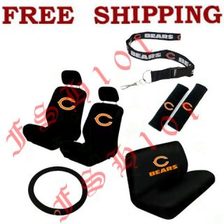 New NFL Chicago Bears Car Seat Covers Steering Wheel Cover Lanyard Set