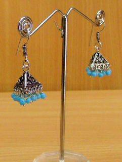 Indian Womans Girls Fashion Design Sky Blue Color Metal Earrings