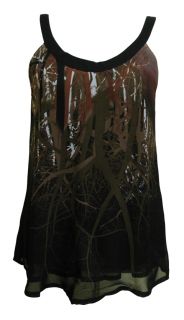 Black Brown Forest Print Chiffon Top Keely Size 10 New
