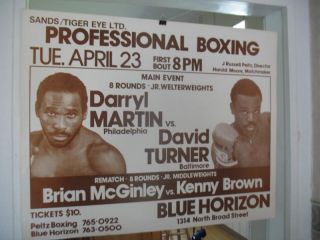 1985 Darryl Martin vs David Turner Boxing Poster Blue Horizon