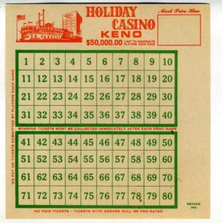 1980s Holiday Casino Unused Keno Ticket Las Vegas