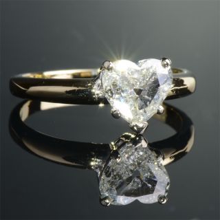 One Carat Natural Diamond Ring Heart Cut Wedding Solid Yellow and