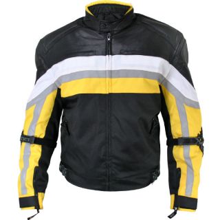 Kevlar Armored Black Yellow Tri Tex Fabric Leather Trim Jacket with