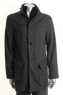Kenneth Cole Gray Wool Herringbone Zip Front Lined Coat L BHFO