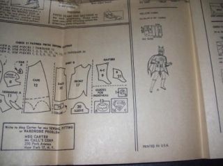 1966 McCalls Batman Superman Kids Costume Pattern Kit