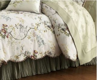 Waterford Kiana Kieran Queen Comforter Beige Embroidered Floral Green