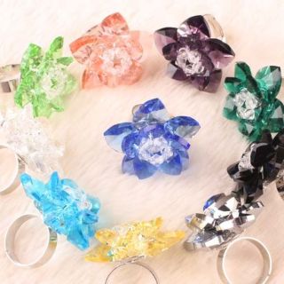 Wholesale Crystal Glass Bead Adjustable Finger Ring 10P