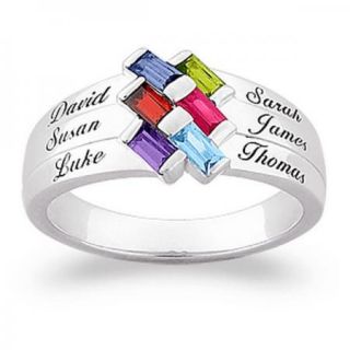 Silvertone Mothers Baguette Cut Name Birthstone Ring 2 7 Stones