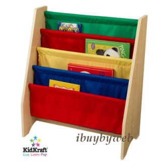 KidKraft Kids Primary Sling Canvas Bookcase Book Shelf
