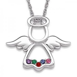 Personalized Sterling Silver Family Mothers Birthstone Angel Pendant 5
