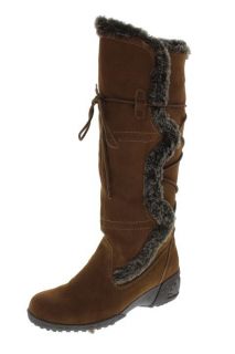 Khombu New Brown Suede Faux Fur Trimmed Wedge Knee High Snow Boots