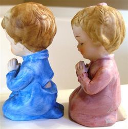Praying Brother Sister Ceramic Figurine Set Adorable