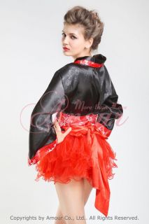 Sexy Luxurious Brocade Geisha Kimono Costume /w Red Tutu Skirt