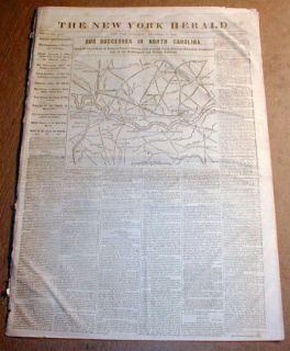 War Newspaper w Large Map North Carolina Goldsboro Kinston
