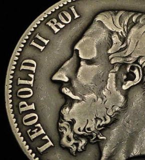 BELGIUM 1 FRANC COIN 1869 5 SILVER FRANK WITH BELGIAN KING LEOPOLD II