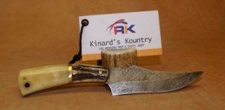RK Custom Made Damascus Knife w Natural Bone Stag Handle Sharpfinger