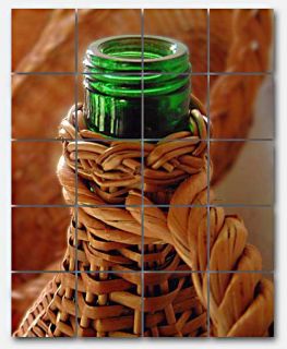 Wine Bottle in Basket Ceramic Mural Backsplash Kitchen 32x40 In