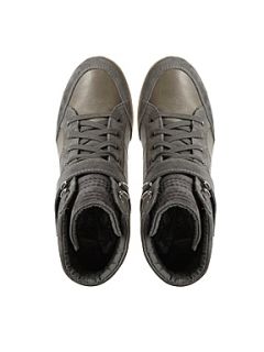 Dune Lineker Wedge Suede Leather Trainer Shoes Grey   