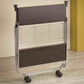 Cappuccino Folding Serving Kitchen Rolling Cart with Wire Rack Shelf