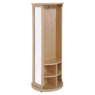 , revolving carousel locker with hanging area, storage, and mirrors