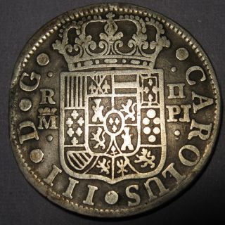  Spanish Colonial 2 Reales Silver 1766 King Carlos III Madrid Mint