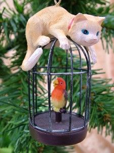 New Curious Cat Play Kitty Bird Cage Christmas Ornament
