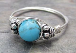 Kingman AZ Turquoise Bali Sterling Silver Wire Wrapped Bead Ring Any