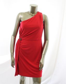 Calvin Klein New Red Womens One Shoulder Jewel Pintuck Evening Dress