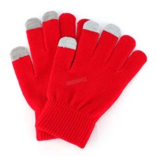 Red Unisex Knitting Wool Touchscreen Smartphone Stretch Gloves